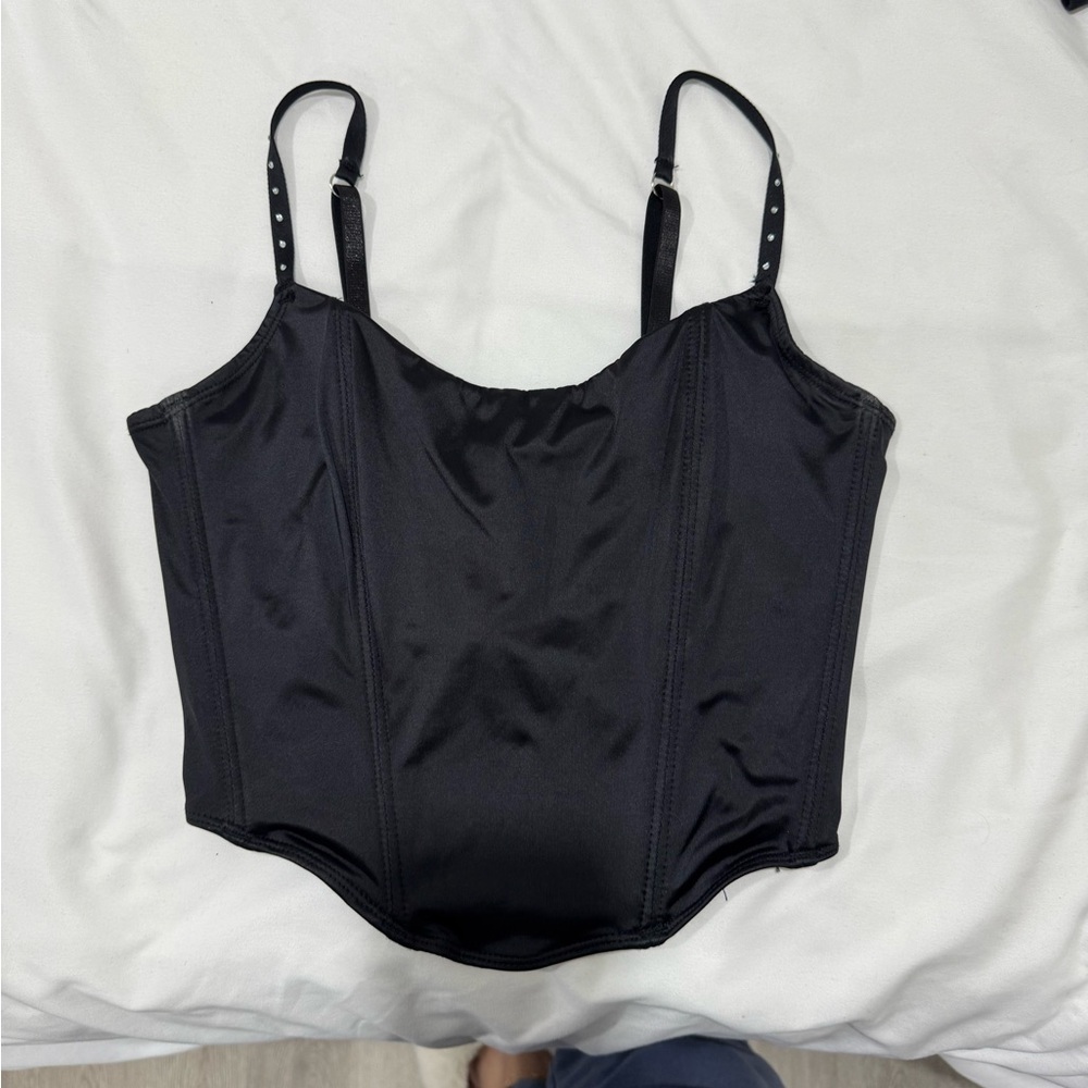 Steve Madden Black Satin Corset Top